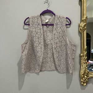 Vintage Lace Vest RN 37863 Oatmeal Color Size 20 Cottagecore Bohemian